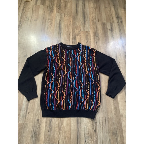 Peletti Other - Vintage Mens Peletti Black Multicolor 3D Texture Sweater XL Coogi Style